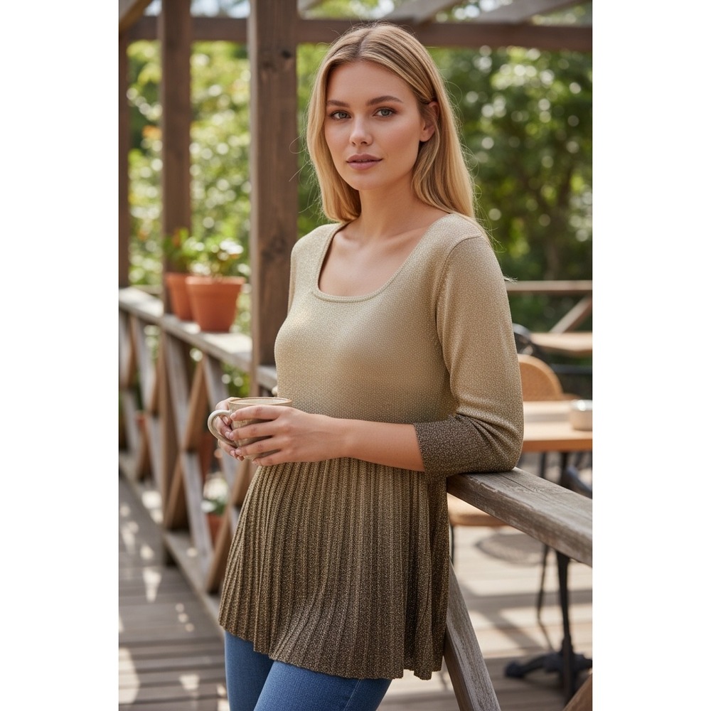 Grace‎ Elements Brown Ombre Metallic Knit Tunic Top Long Sleeve Women's Medium